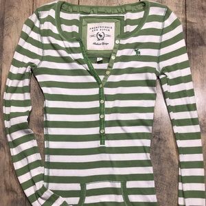 Abercrombie Green and White Striped Top Size Small